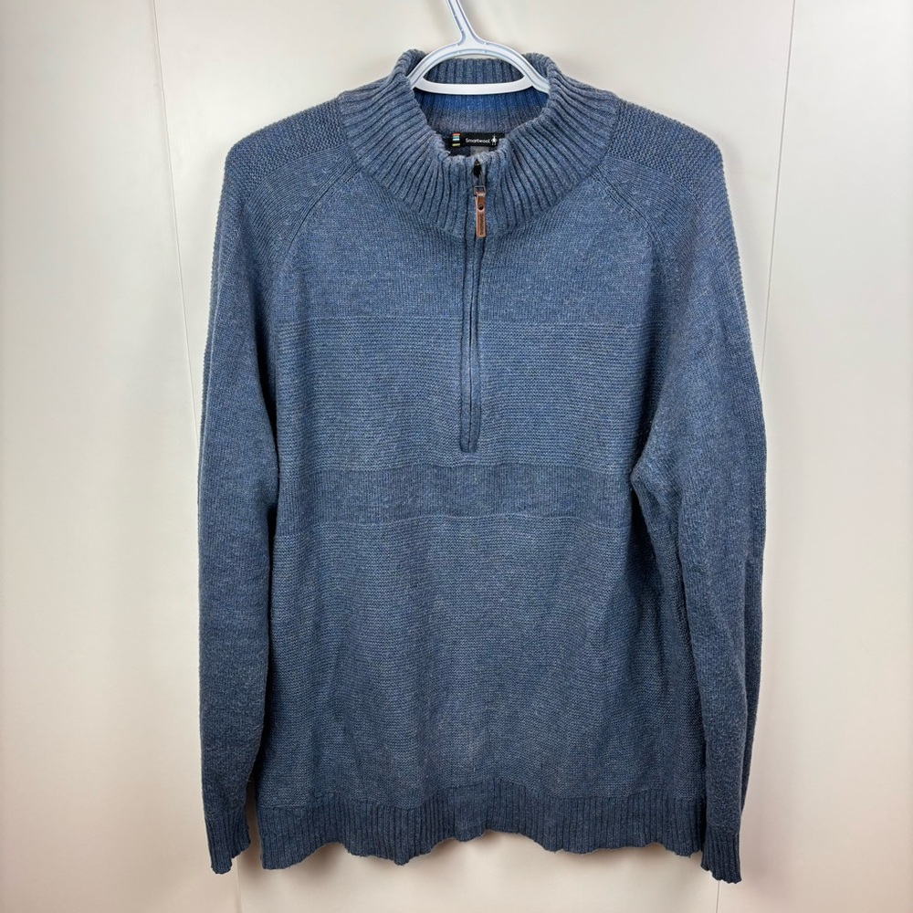 Smartwool Ripple Ridge Men's 1/2 Zip Blue Sweater Merino Blend sz L